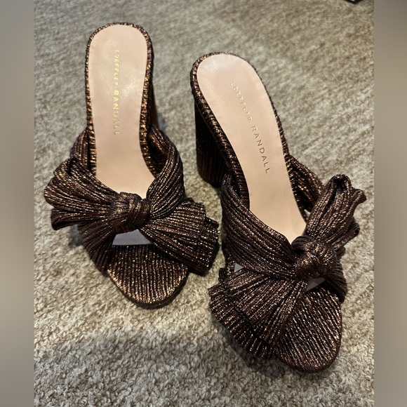 Loeffler Randall Penny Metallic Lamé Block-Heel Mules In Mocha - Picture 3 of 3